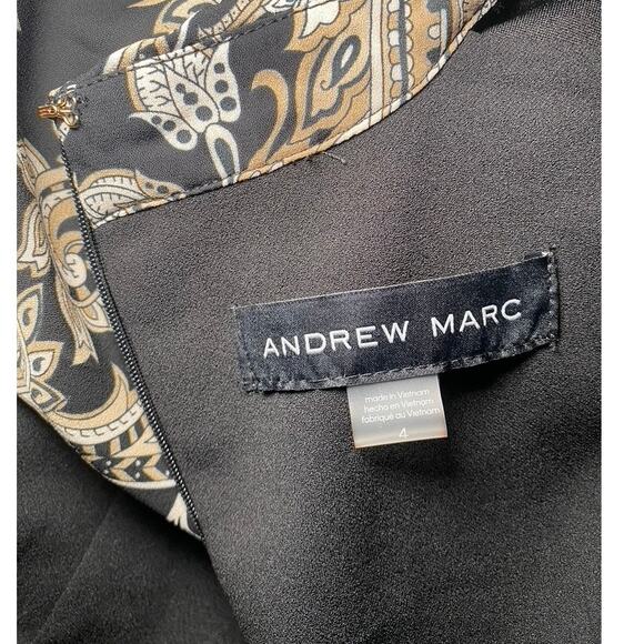 Andrew Marc - Black and Champagne Paisley Dress - Flare Sleeve - Size 4 - Picture 6 of 16